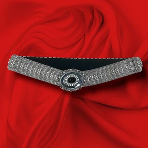 Vintage 1980's Antique Silver Tone Filigree Stretch Fishscale Bling Belt Buckle - Picture 1 of 5