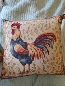 J Pansu Frankreich Vintage Wandteppich Überwurf Kissen & Hülle Hahn Landhaus Bauernhof 16"x17" - Bild 1 von 11
