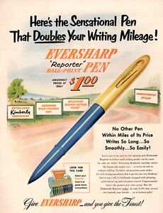 1941 vintage AD EVERSHARP Reporter Fountain Pen  extra long ink cartridge 073022