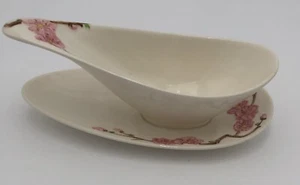 Vintage Metlox Poppytrail Peach Blossom 9 7/8" Gravy Boat w/attached Underplate - Picture 1 of 10