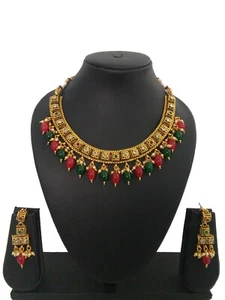 Indian Fashion bollywood jewellery Necklace Set Ethnic Gold Plated Traditional - Picture 1 of 4