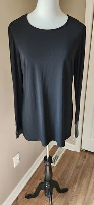 Joseph Ribkoff L/S Black Top Faux Leather Cuffs Arm Slits Women NWT SZ 12 NICE - Image 1 of 4