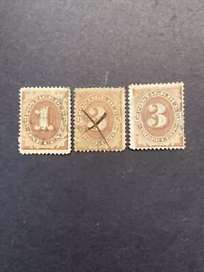 US Stamp Scott # J1-J3.....1 - 3 cent Postage Due 1879...brown Used - Picture 1 of 2