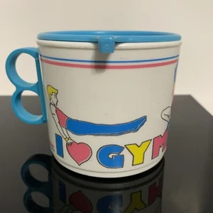 Vintage 1980s I Love Gymnastics Kids Toddler Plastic 3” Sippy Cup Mug Whirley - Picture 1 of 6