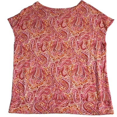 Camiseta Top Tejida Talbots Para Mujer 2X Rosa Naranja Paisley Elastizada Gorra Manga Banda Dobladillo Foto 1 de 4