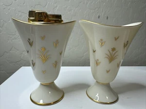 Lenox Floral Stem Lighter Set 24kt Trimmed Cigarette Holder Table Lighter - Picture 1 of 22