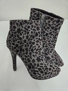 Worthington Ankle Booties Women's 7M Leopard Print Side Zip Stiletto Platforms - Picture 1 of 9