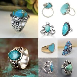 Fashion 925 Silver Women Turquoise Rings Wedding Engagement Jewelry Gift Sz 6-10