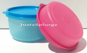 Juego de tazones para servir Tupperware Little Wonder 6 + 14 oz azul y rosa nuevo - Imagen 1 de 3