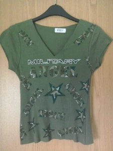 T-shirt donna marca Krisp 'Angelo militare' con dettaglio scintillante. Taglia S - Foto 1 di 5