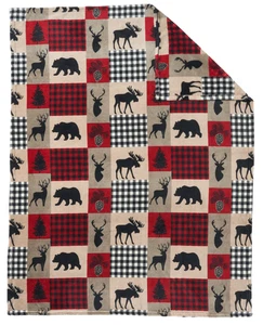 White River Home Coral Fleece Throw Blanket Moose Bear Elk Lodge Cabin 50x60 NEW - Picture 1 of 5
