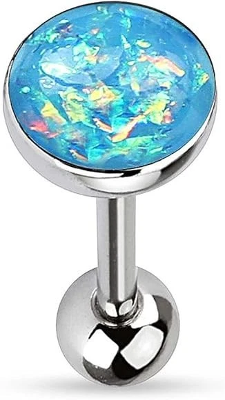 Piercing Alla Lingua Argento Barbell Piercing per Lingua Opale Glitter - Immagine 1 di 1