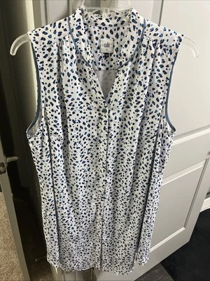 CAbi Women XL Camilla Shirt Dress Blue Brown Leopard Animal Print Sleeveless - Image 1 of 4