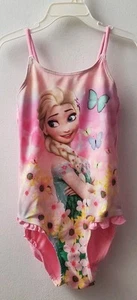 Disney Pink Elsa Frozen Girls 1 Piece Bathing Suit Swimsuit Size 4-6 EUC - Picture 1 of 3