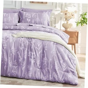 Lavender Purple Bed in a Bag King 7 Pieces, King(102"x 90") Lavender Leaves - Picture 1 of 7