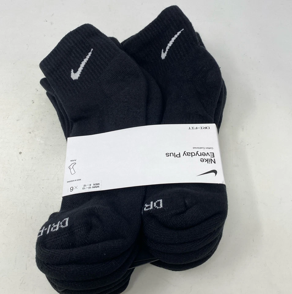 Nike SX6899-010 Men's Everyday Plus Cushioned Ankle Socks 6 Pairs - Black