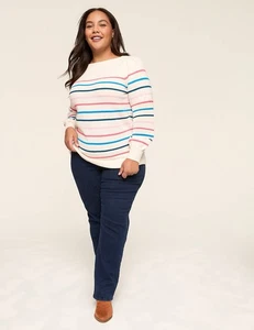 Lane Bryant Boatneck Puff-Sleeve Stripe Sweater Size 18/20 Multi Stripe - Picture 1 of 7