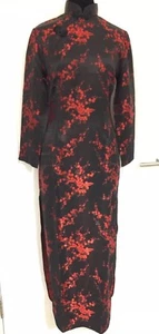 Vintage Brocade Chinese Party Dress Black/Burgundy Size L In UK 10 Brand New - Picture 1 of 7