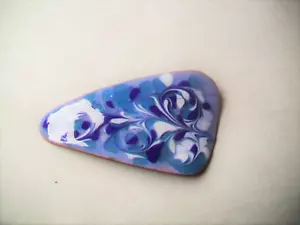 Enamel on Copper Large FREEFORM SHOEHORN PIN BROOCH - BLUE/TURQUOISE/WHITE - Picture 1 of 2
