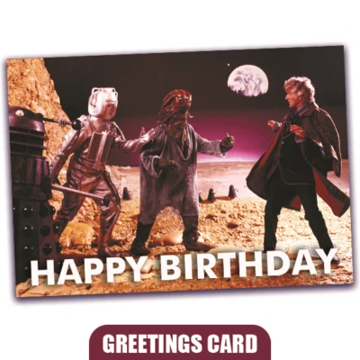 Doctor Who Birthday Card (A5) Jon Pertwee with Sea Devil, Cyberman & Daleks!