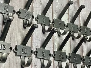 More details for coat hooks- numbers and letters - cast iron -0-20 /a-z-vintage antique iron