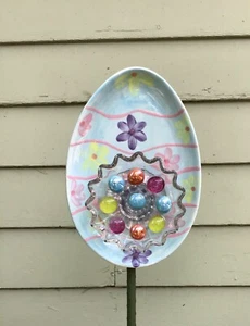 Easter Theme Blue Glass Garden Repurposed Suncatcher Yard Art 9”x6”x4” - Picture 1 of 6