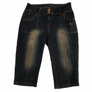 KAMIKAZE Stretch Ribbed Denim Capri Cropped Pants Size 20 Button Flap Pockets - Picture 1 of 11