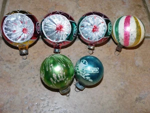 VTG GERMAN & USA 6 CHRISTMAS HAND BLOWN GLASS CHRISTMAS ORNAMENTS INDENT PAINTED - Picture 1 of 10