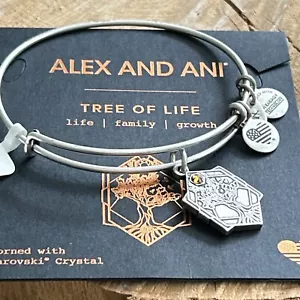 Alex and Ani "TREE OF LIFE" Silver Amber Swarovski Charm Adj Bracelet w/Card NWT - Picture 1 of 5