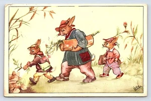 Anthropomorphic Dressed Bunnies Hiking Nellie Donker Artist Signed Postcard C26 - Picture 1 of 6