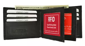 Cartera plegable de cuero negro con bloqueo RFID para hombre tarjeta de identificación cremallera 2 solapas centrales nueva - Imagen 1 de 7