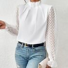 Office Blouse Women Sheer Lace T Shirts Work Mock Neck Long Sleeve Tops