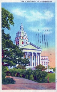 Topeka Kansas View of State Capitol Linen c1957 Postcard - Picture 1 of 2