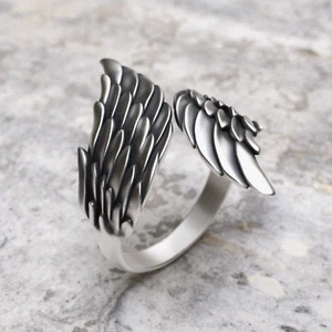 925 Sterling Silver Angel Wings Ring | Handcrafted Unisex Spiritual Jewelry - Picture 1 of 8