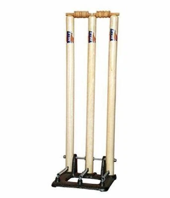 Cricket Wicket Stumps Set Heavy Wood 2 Bails+3 Stumps+ Metal Base Return Spring - Изображение 1 из 4