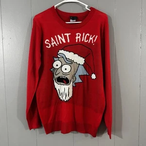 Red Saint Rick - Rick and Morty Knit Christmas Ugly Sweater US Men Size Small - Picture 1 of 12