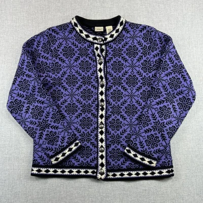 Vintage años 90 L.L. Cárdigan suéter Bean Nordic para mujer L púrpura Fair Isle algodón Foto 1 de 4