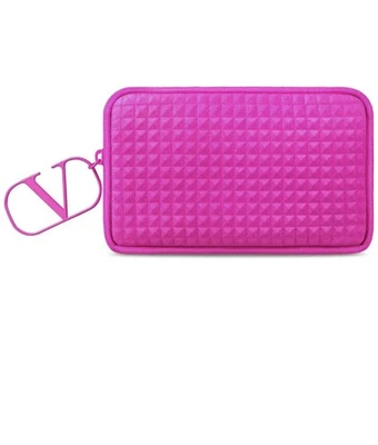 Valentino V Logo Studded Mini Clutch Pouch Bag Hot Pink Fuchsia NWOT - Image 1 of 4