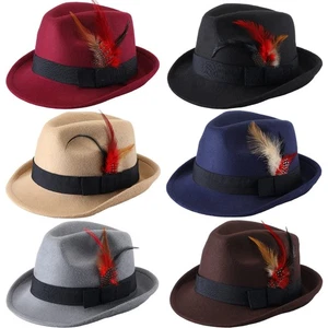 6 Pezzi Cappelli da Uomo Cappello Jazz a Tesa Larga con Piuma Cappelli Panama Anni 20 Cappello Casu... - Foto 1 di 6