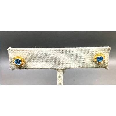 Brincos florais delicados de ouro amarelo 14k azul espinélio - Imagem 1 de 4