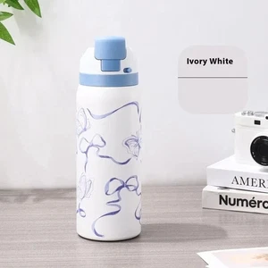 32 oz Owala Urban Outfitters Exclusive Tied 3D Printing FreeSip Blue Bow Bottle - Picture 1 of 6