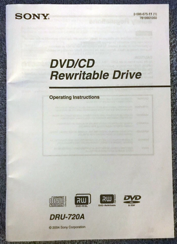 Sony DVD/CD Rewritable Drive - Operating Instructions - DRU-720A - BOOK ONLY - Image 1 of 2