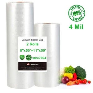 Bolsas selladoras al vacío de 2 rollos de 8"" x 50' 11"" x 50' 4 mil de espesor almacenamiento de sellos ahorradores de alimentos - Imagen 1 de 10
