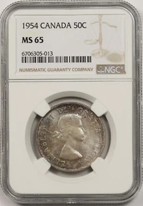 1954 Canada 50C NGC MS 65 (Toned) Silver Half Dollar - Picture 1 of 6