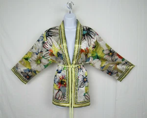 CHICO'S SIZE 3 SILK COTTON FLORAL BLOUSE BEACH COVER JACKET & ROPE BELT - Picture 1 of 11