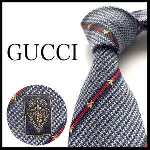 GUCCI Men's Necktie Luxury Silk High Brand All Over Bee Pattern Stripe Near MINT - Picture 1 of 7