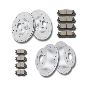 Front (11.65") and Rear (11.06") Drilled and Slotted Brake Rotors Ceramic Bra... - Picture 1 of 7