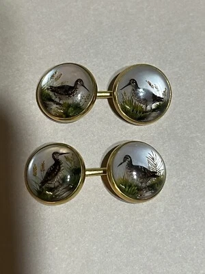 ANTIGUO ORO 18K TIFFANY & Co. Gemelos pájaros cristal essex pintados  Foto 1 de 4