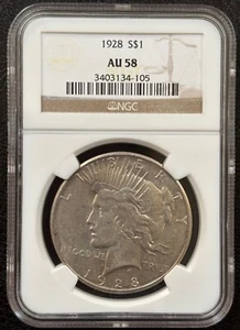 1928 Silber Peace Dollar 1 $ NGC AU 58 - Stichtag & geringe Auflage - Bild 1 von 8