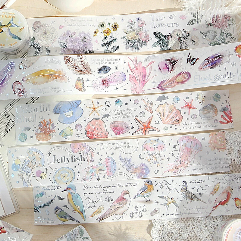Flower Feather Bird Adhesive Washi Masking Tape Journal Album Decorative Sticker - Image 1 of 4